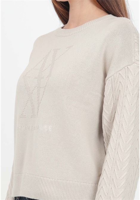 Beige women's sweater with woven design and logo ARMANI EXCHANGE | 6DYM1CYMZ1Z1998